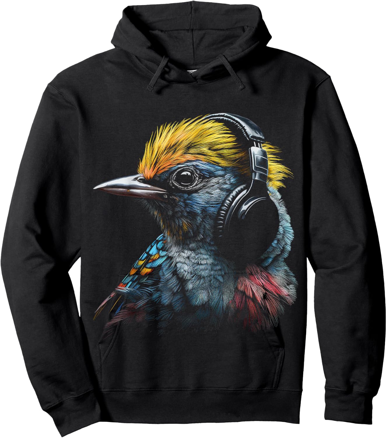 Bird Headphones Artwork | Music Animal Motif Bird Hoodie - Hoodie | Black