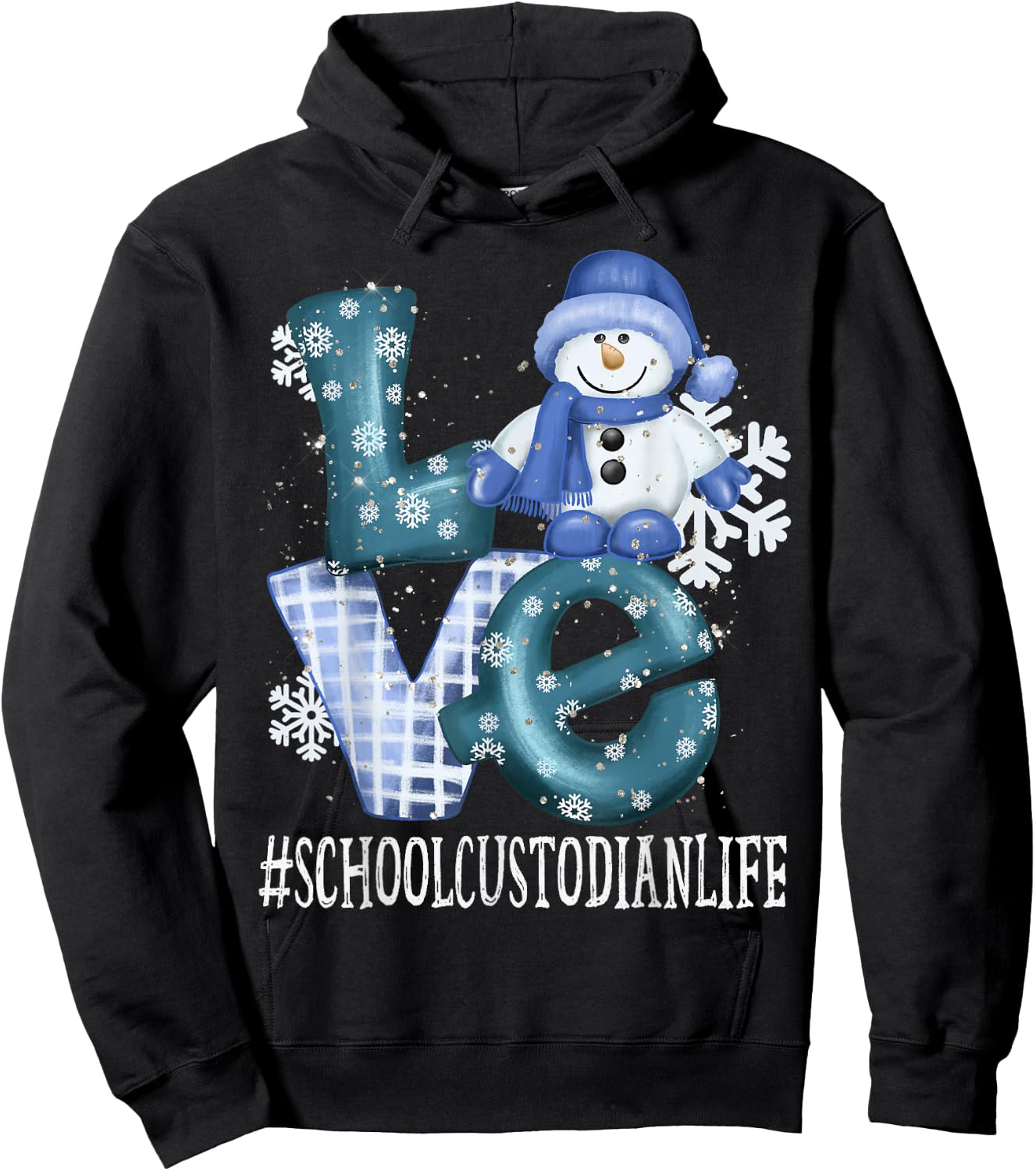 School Custodian Love Snowman Women Winter Season Christmas Hoodie - Hoodie | Black