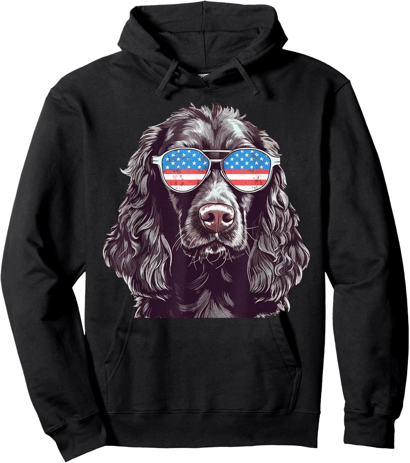 Boykin Spaniel USA American Flag Dog Sunglasses 4th of July Hoodie - Hoodie | Black