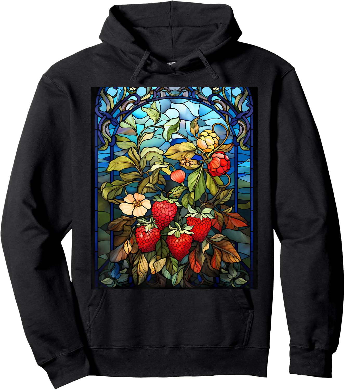 Stained Glass Style Strawberry Hoodie - Hoodie | Black