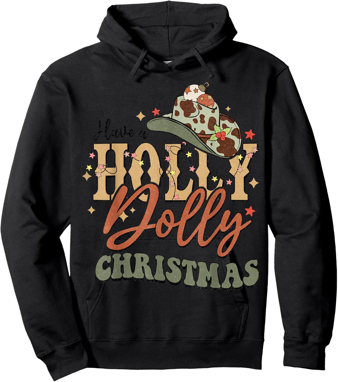 Vintage Western Christmas Howdy Xmas Cowboy Hat Retro Jolly Hoodie - Hoodie | Black
