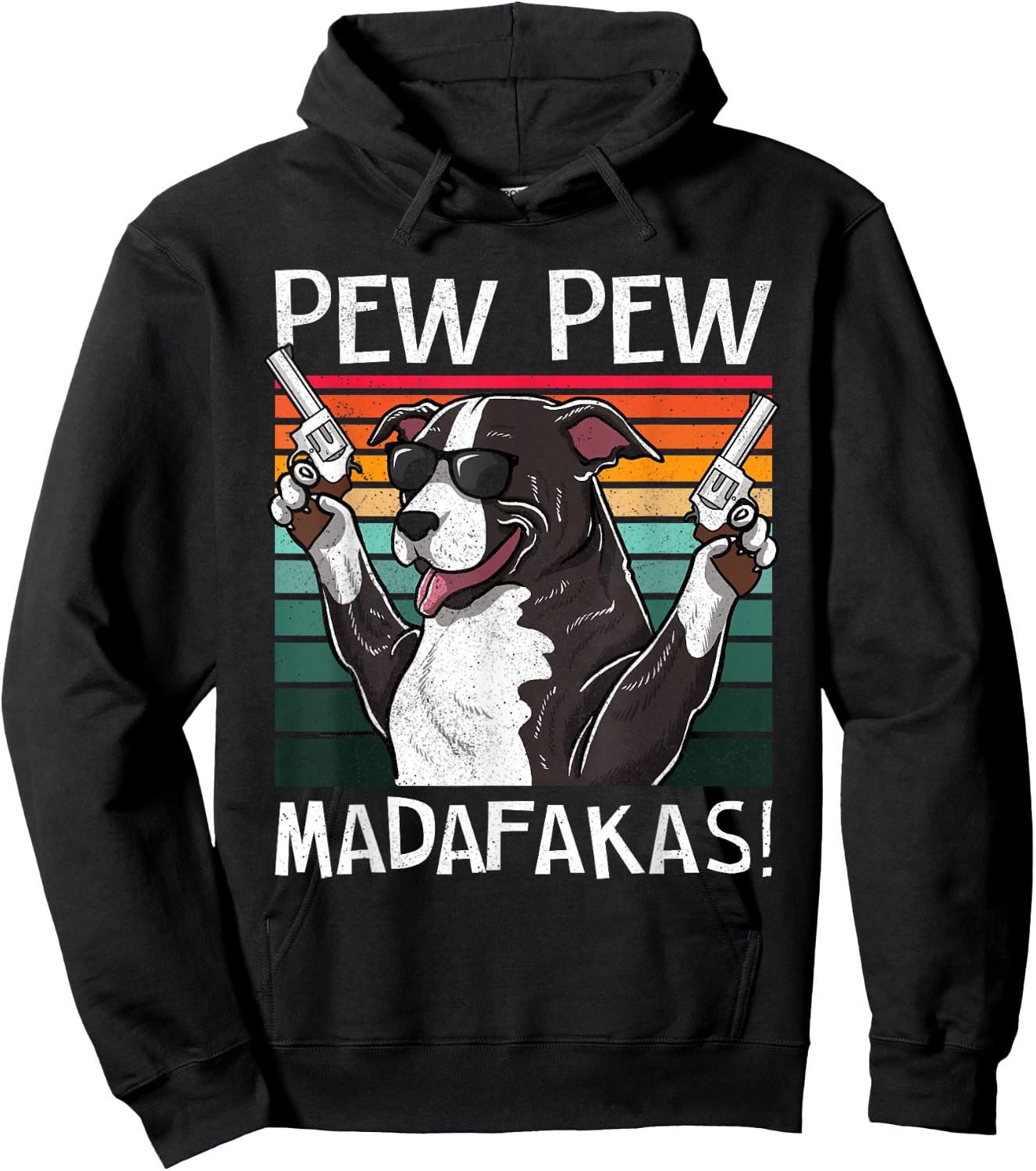 Pitbull Pew Dog Vintage Retro Sunset Dog Guns Pittie Women Hoodie - Hoodie | Black
