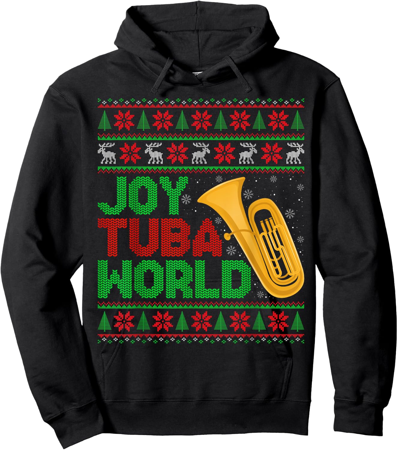 Joy Tuba World Music Lover Xmas Tuba Ugly Christmas Hoodie - Hoodie | Black