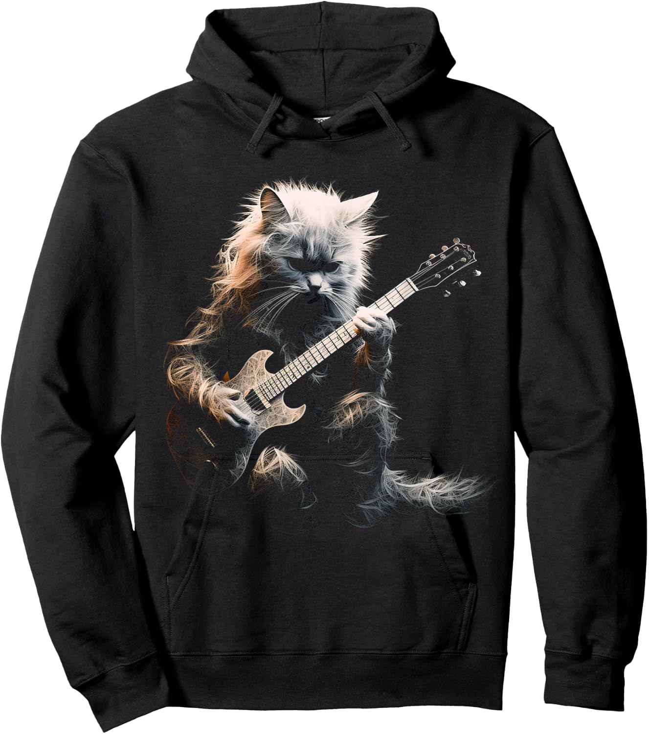 Funny Guitar Cat Rock Cat Playing Guitar Hoodie - Hoodie | Black