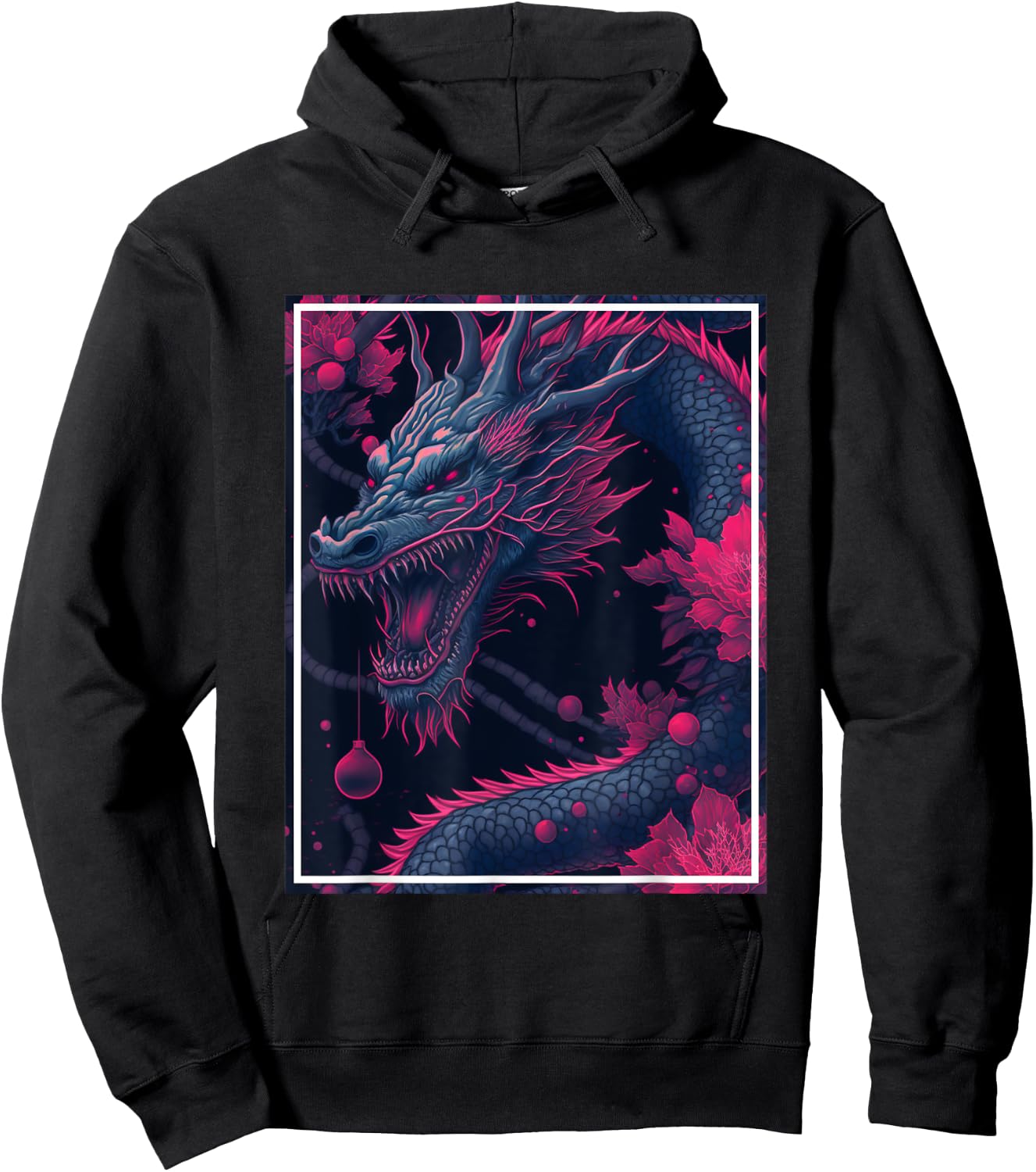 Dragon Japan Cherry Blossoms Japanese Neon Flowers Hoodie - Hoodie | Black