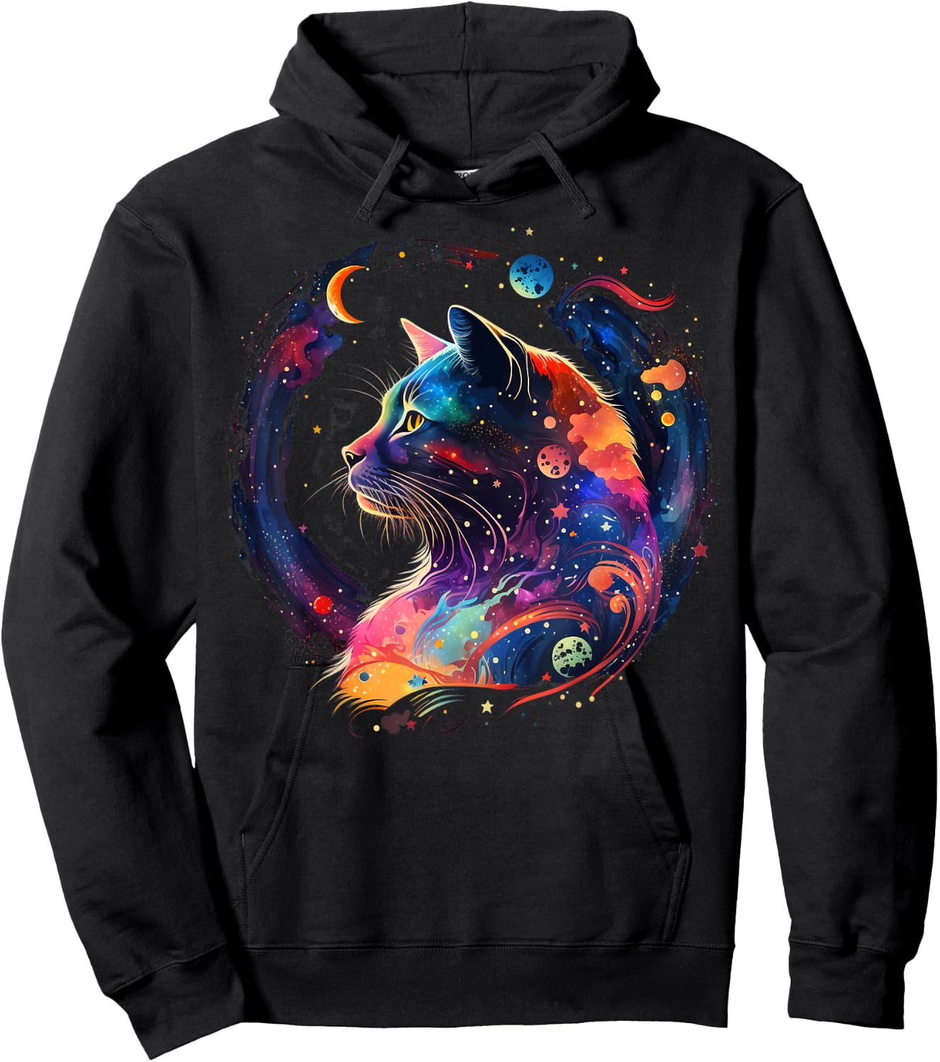 Astronaut Outer Space Kitty on Galaxy Cat Lover Hoodie - Hoodie | Black