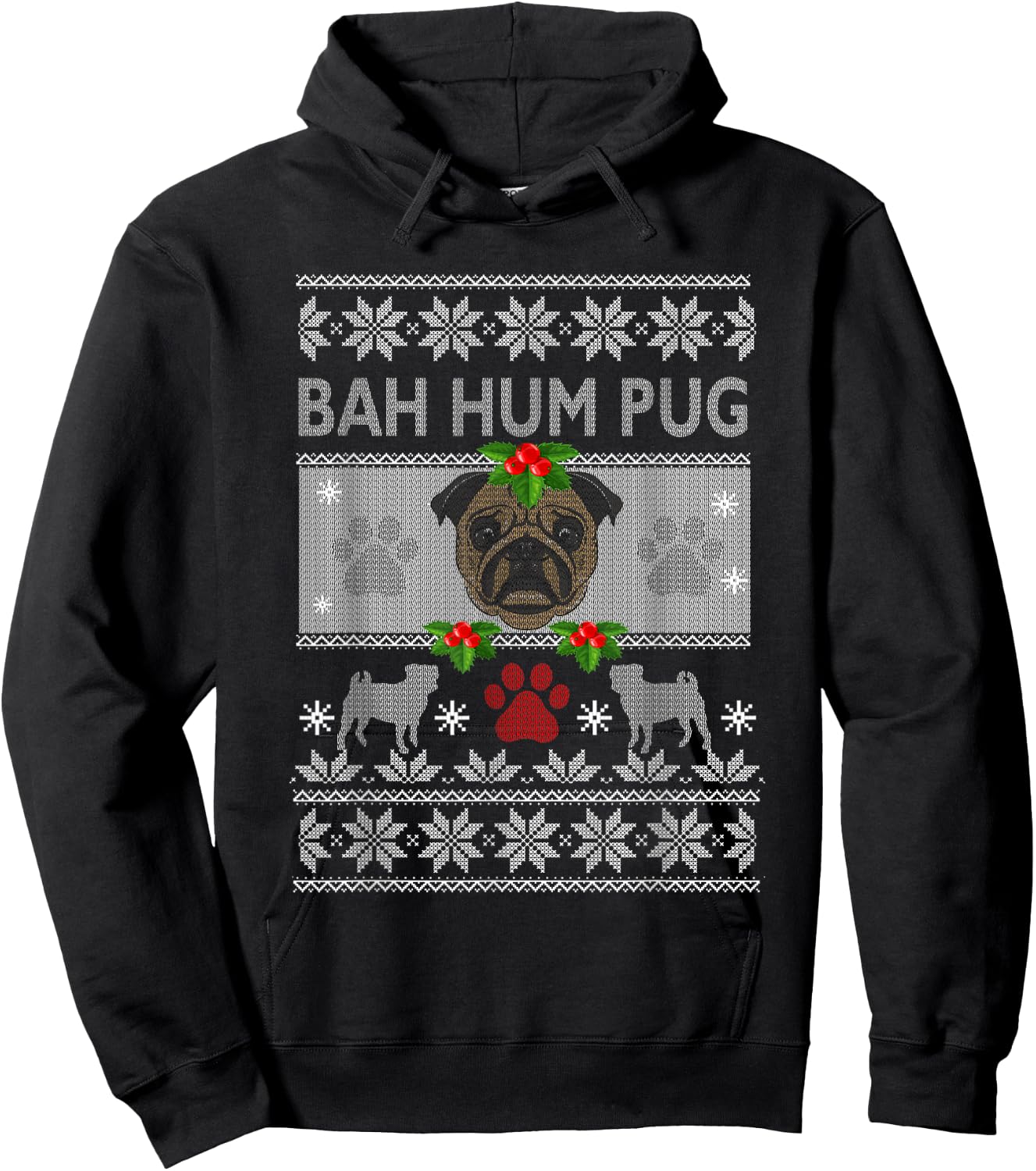Bah-Hum Pug Pugly Ugly Christmas Sweater Dog Pugs Hoodie - Hoodie | Black