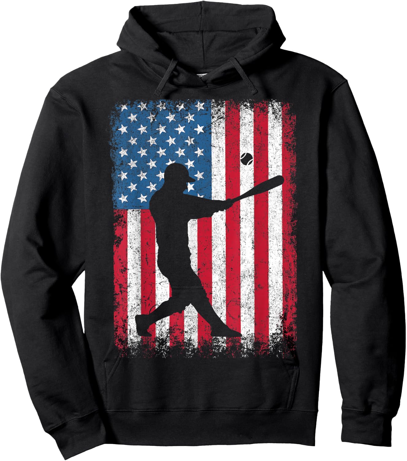 American Flag Vintage Baseball Flag Dad Mom Hoodie - Hoodie | Black