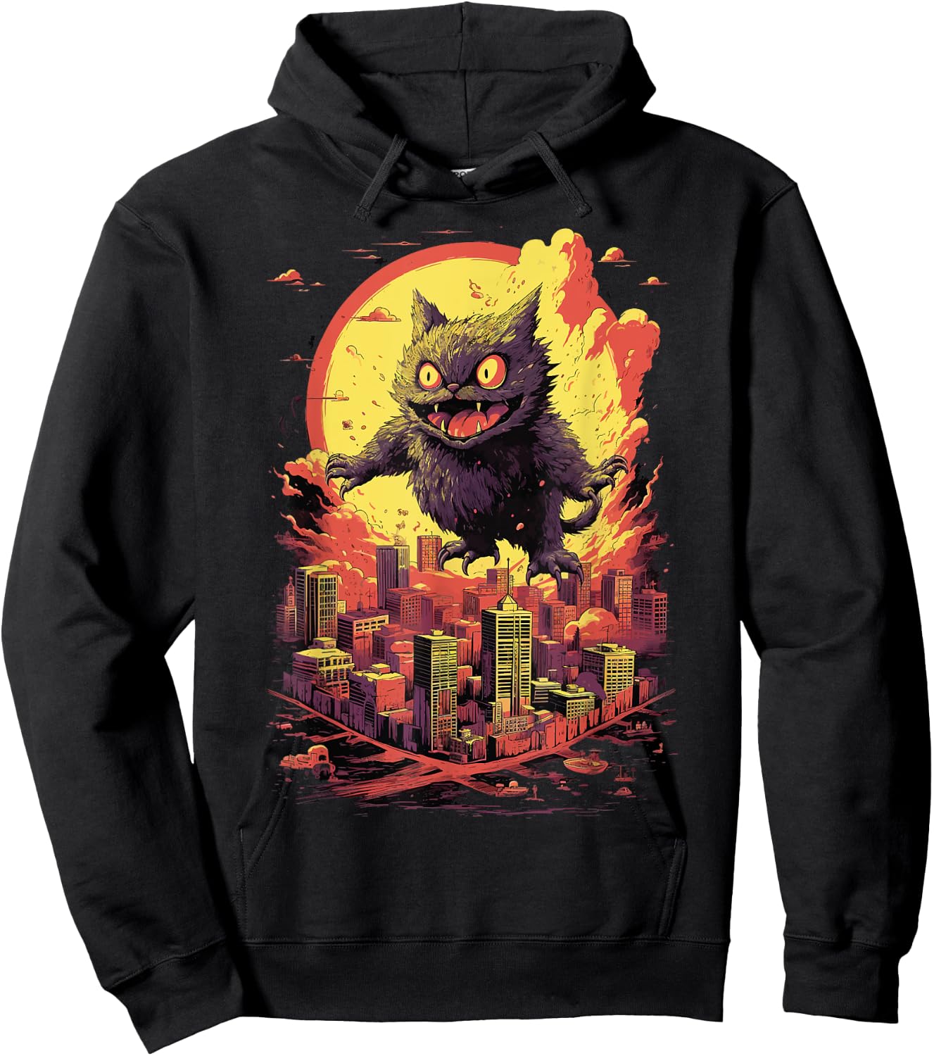 Catzilla Cat Jumping for Lover of Big Cats Kitty Kitten Hoodie - Hoodie | Black