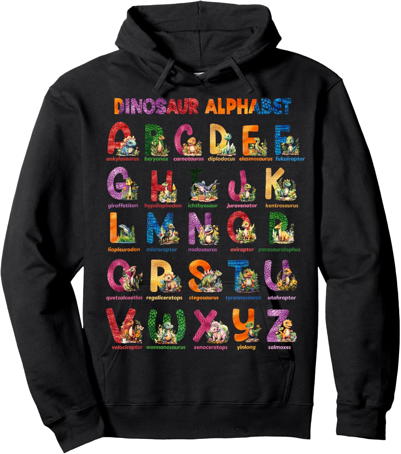 Cute Educational Dinosaur Alphabet ABC Baby Dino Hoodie - Hoodie | Black