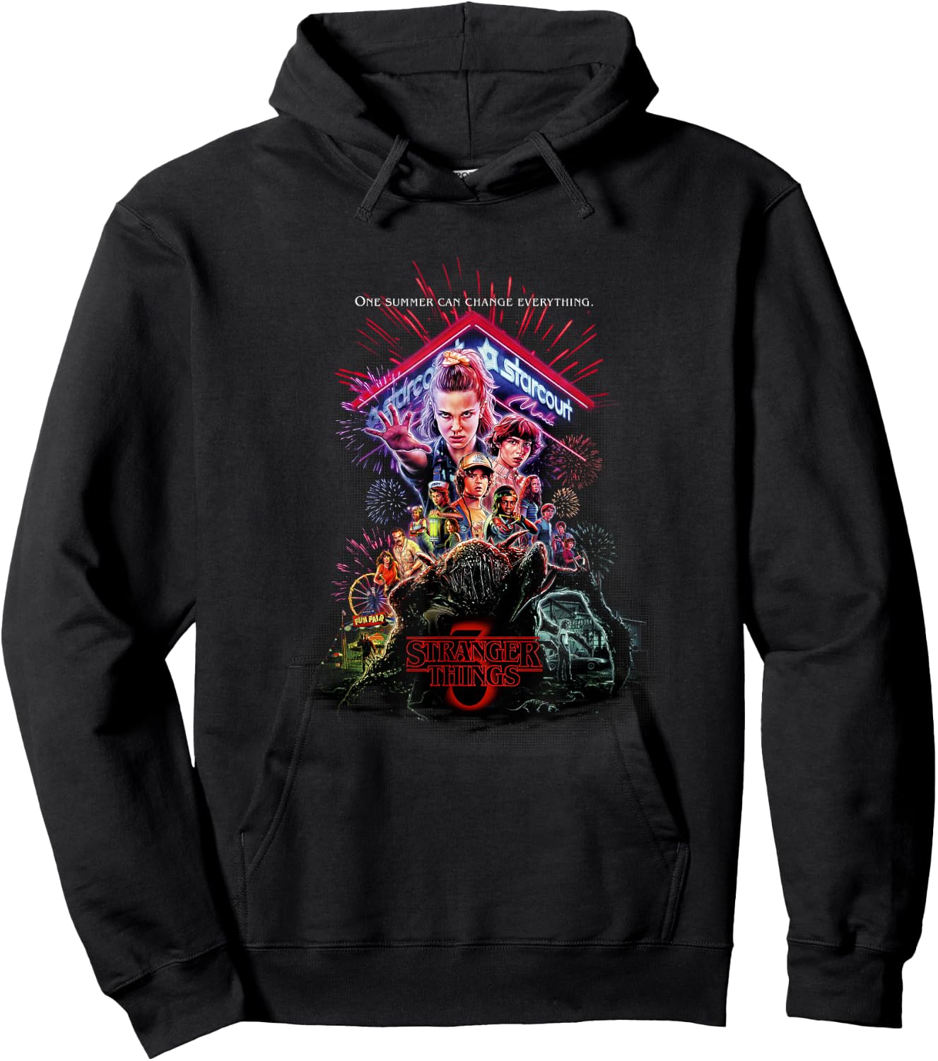 Stranger Things 3 Characters At Starcourt Mall Neon Vintage Hoodie - Hoodie | Black