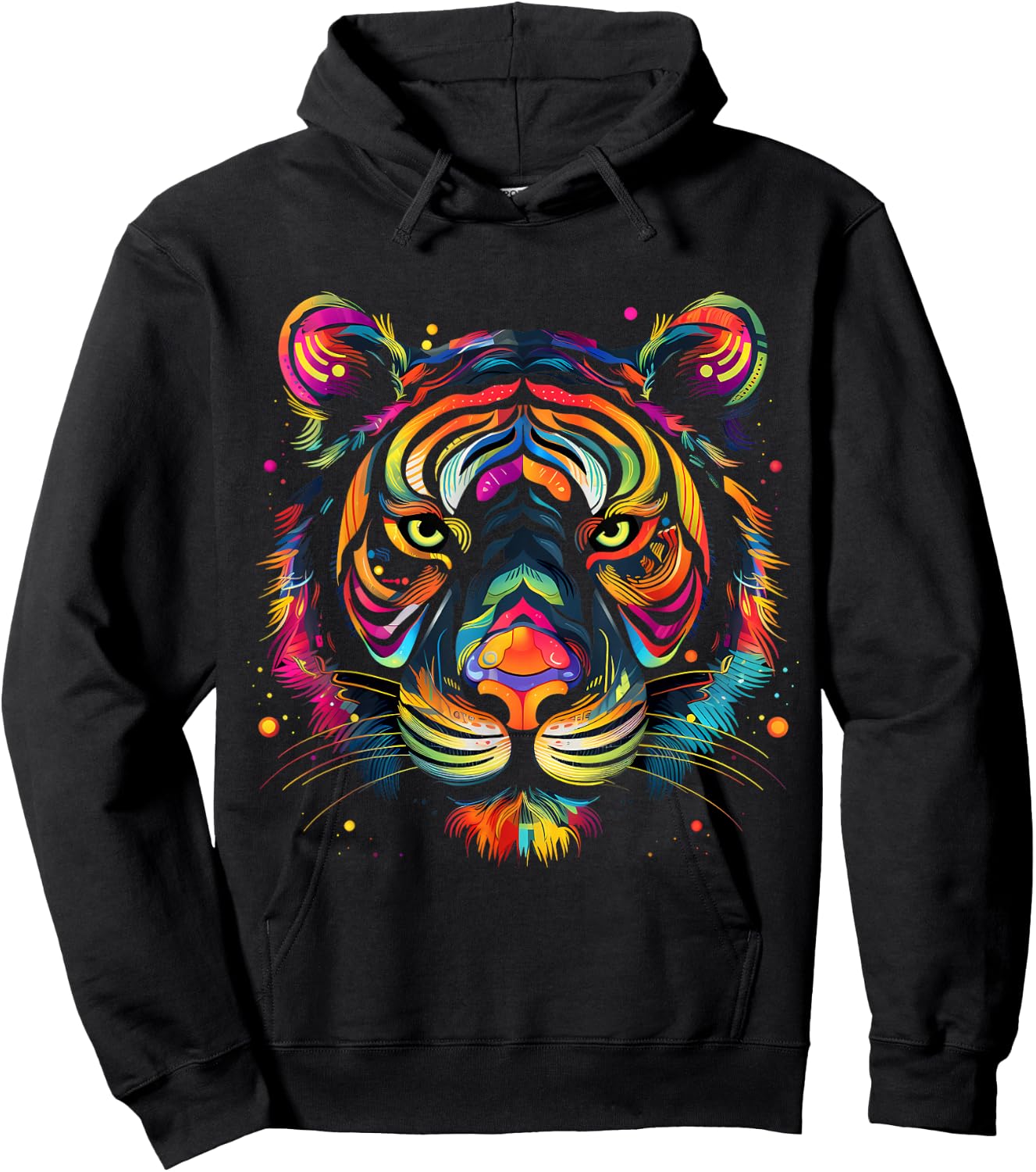 Colorful Tiger Face Wild Animal Art Cool Big Cats Black Hoodie - Hoodie | Black