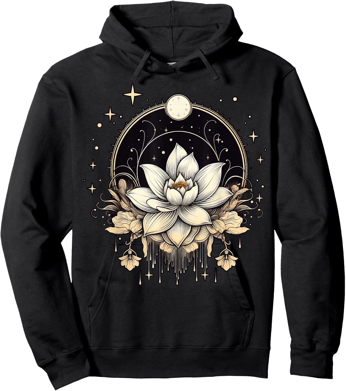 Vintage Lotus Flower on Lotus Flower Hoodie - Hoodie | Black