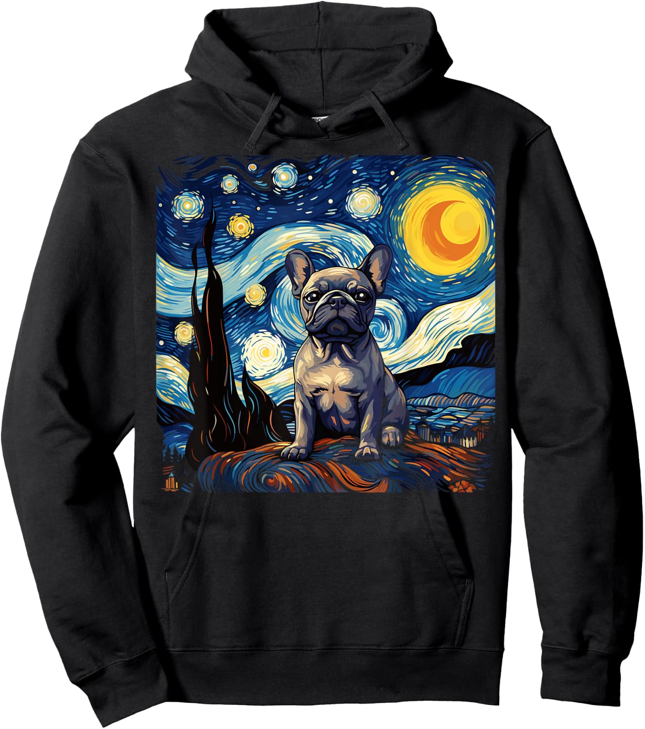 Van Gogh Dog French Bulldog Hoodie - Hoodie | Black