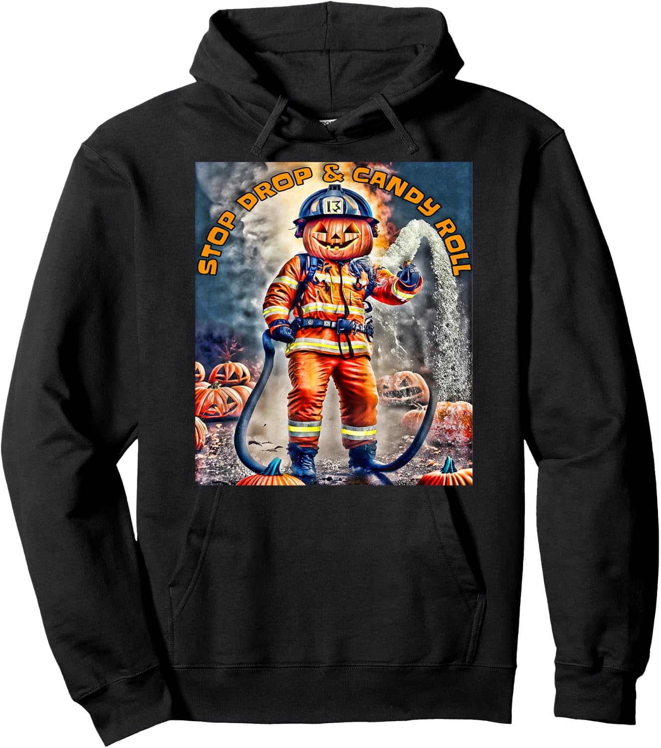 Halloween Pumpkin Firefighter Stop Drop And Roll a Firehouse Hoodie - Hoodie | Black