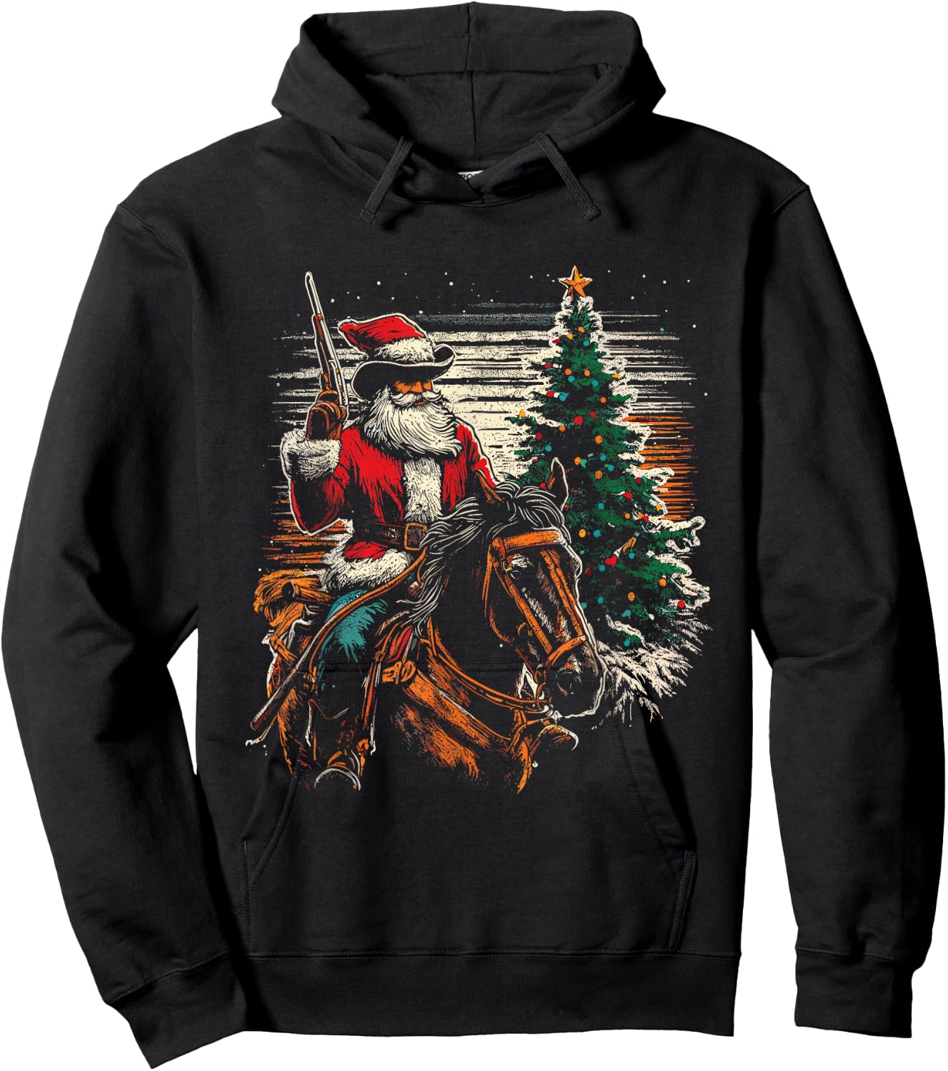 Santa Claus Cowboy - Vintage Christmas Tree Cowboy Lover Hoodie - Hoodie | Black