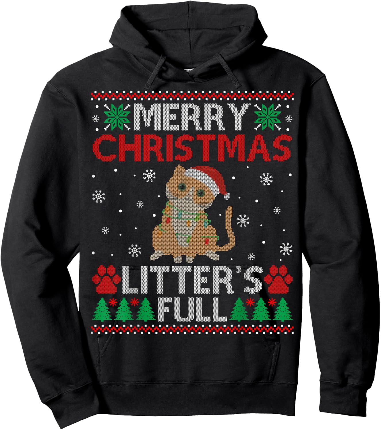 Ugly Merry Christmas Litters Full Funny Cat Lovers Hoodie - Hoodie | Black