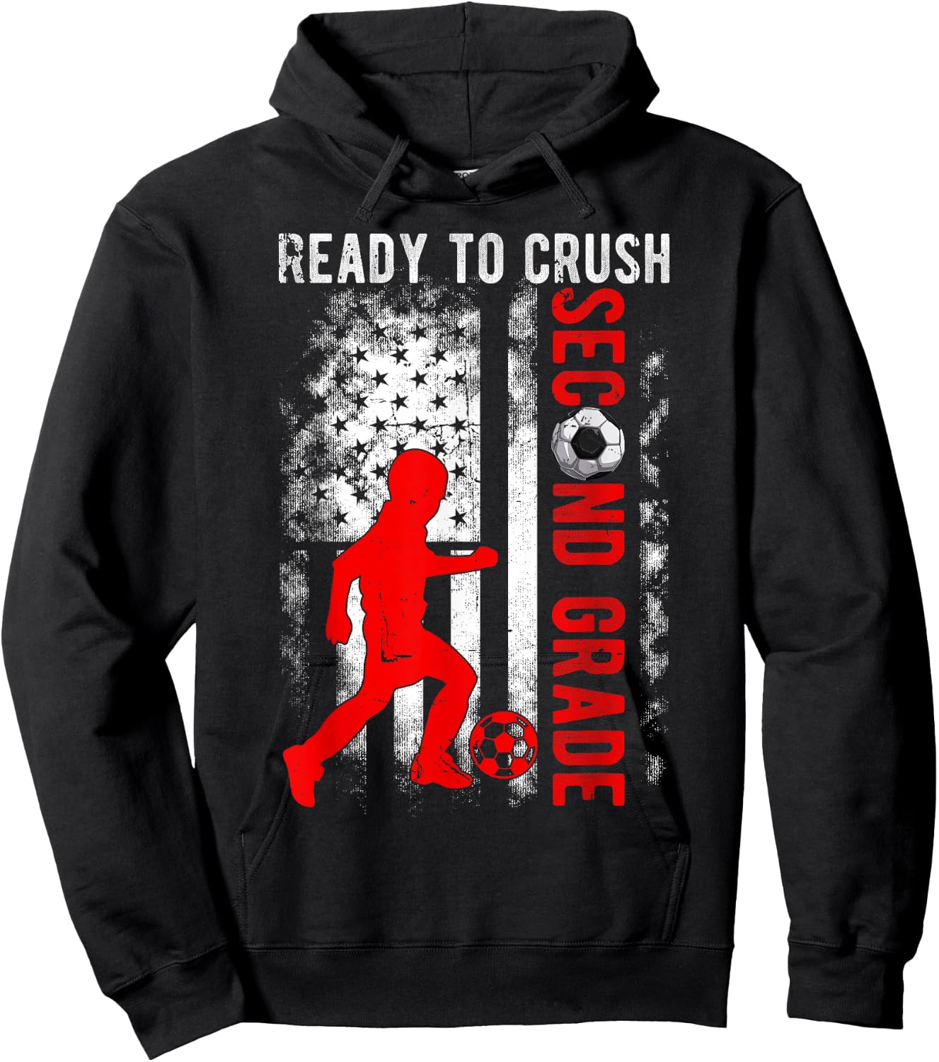 Ready To Crush Second Grade Soccer USA Flag Back To School Hoodie - Hoodie | Black
