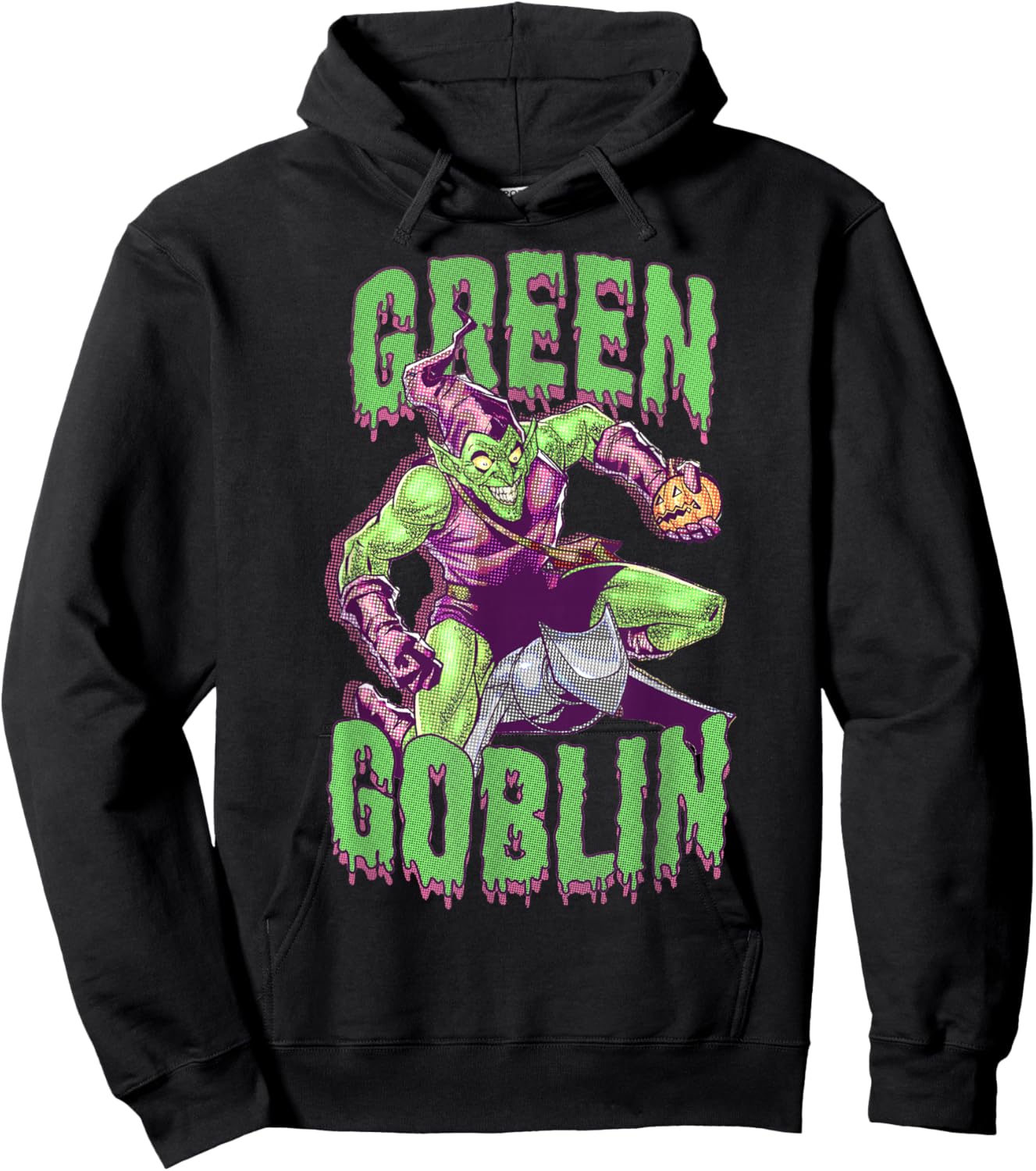 Marvel Halloween Green Goblin Slimy Font Vintage Comic Logo Hoodie - Hoodie | Black