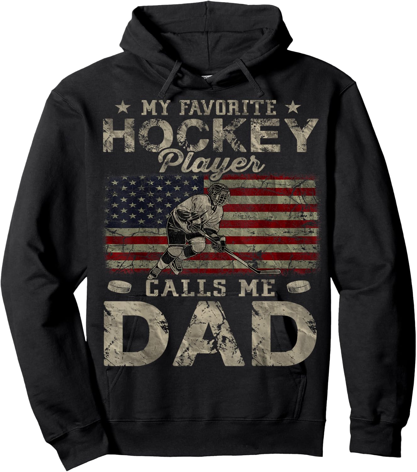 My Favorite Hockey Player Calls Me Dad Father's Day Daddy Hoodie - Hoodie | Black