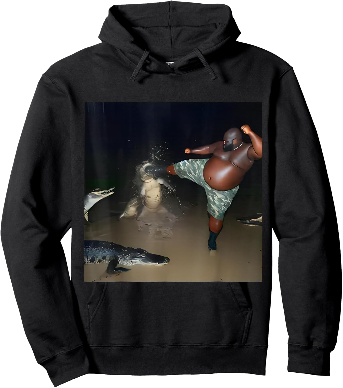 Man Kick Alligator in Swamp Funny Oddly Specific Meme Hoodie - Hoodie | Black