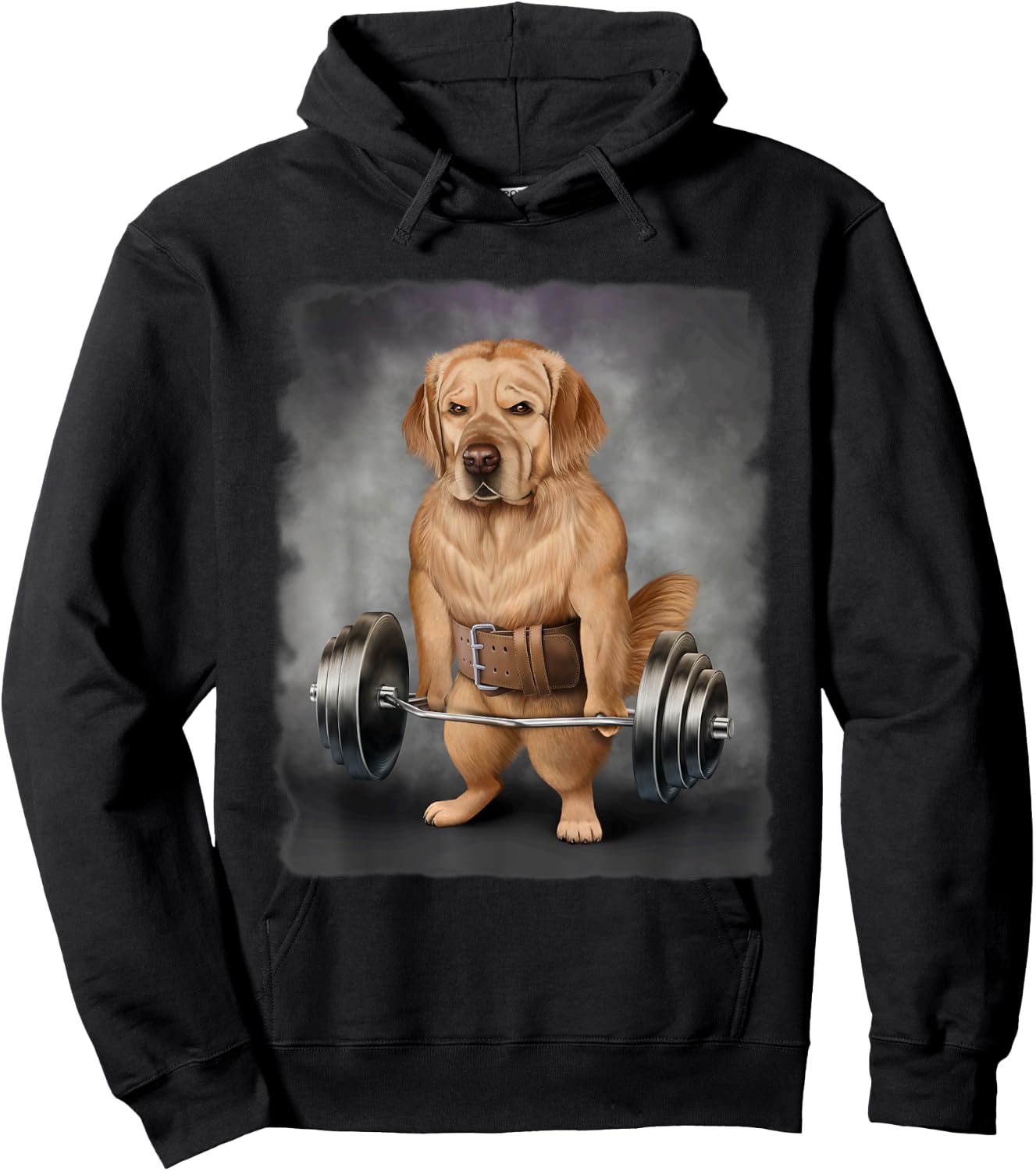 Golden Retriever Dog Muscle Training with Barbell Shrug Bar Women Kids Hoodie - Hoodie | Black