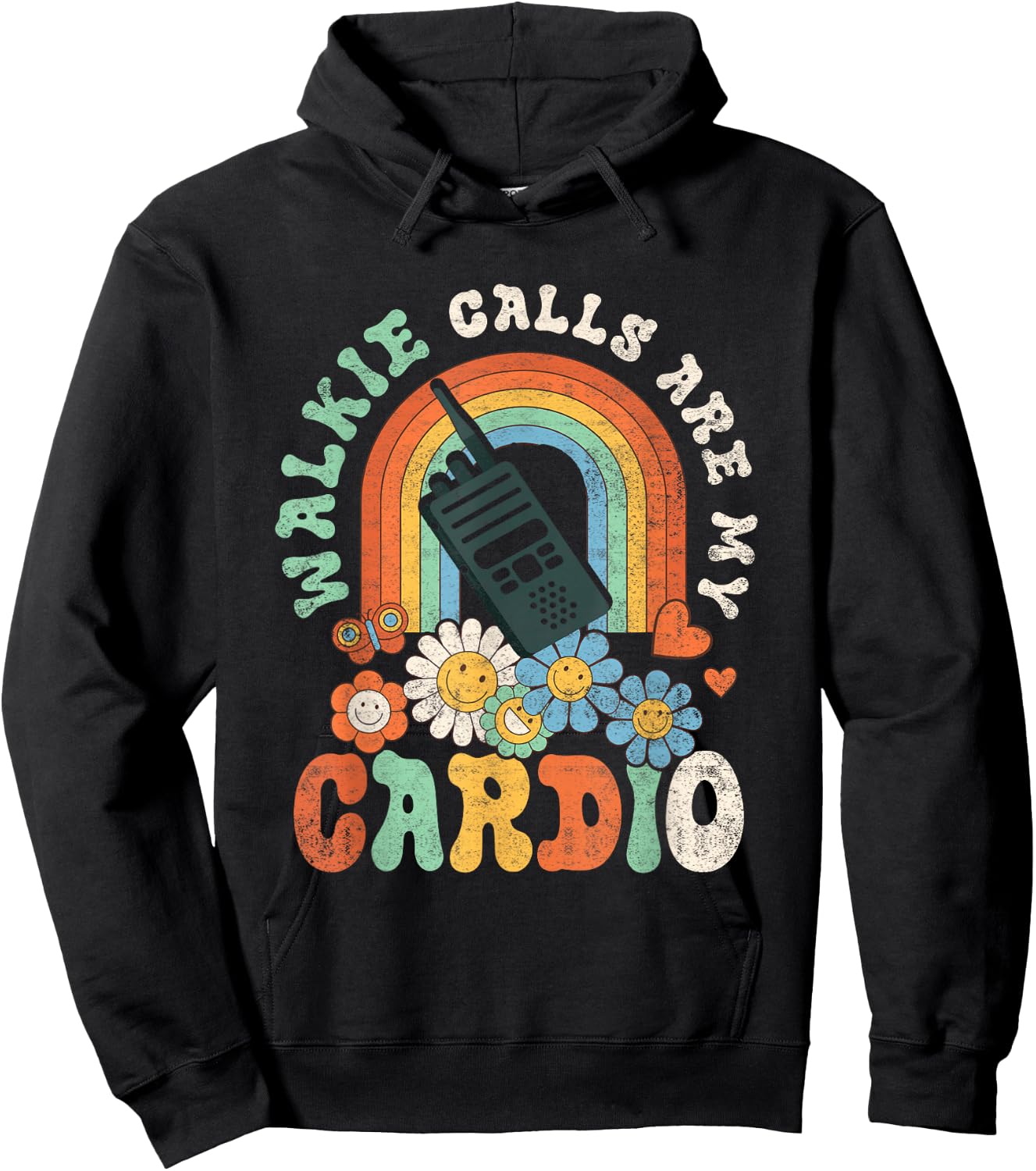 Walkie Calls Are My Cardio Special Education ABA SPED Groovy Hoodie - Hoodie | Black
