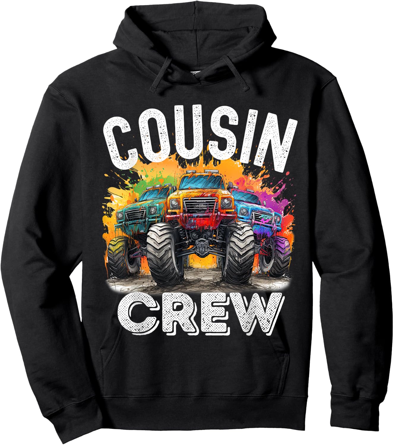 Cousin Crew Monster Truck Squad Boy Matching Family Hoodie - Hoodie | Black