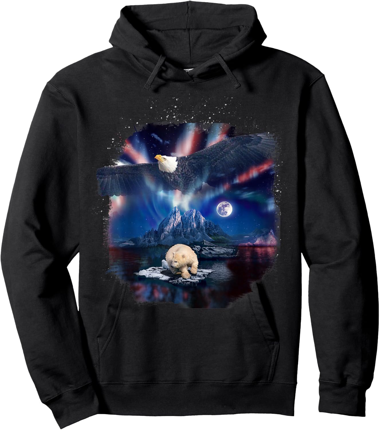 Polar Bear and Northern Eagle, Lights and Wildlife American Hoodie - Hoodie | Black