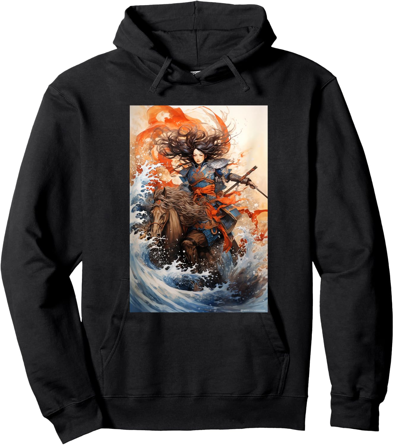 Eastern Aesthetic Samurai Japanese Horse Warrior Graphic Hoodie - Hoodie | Black