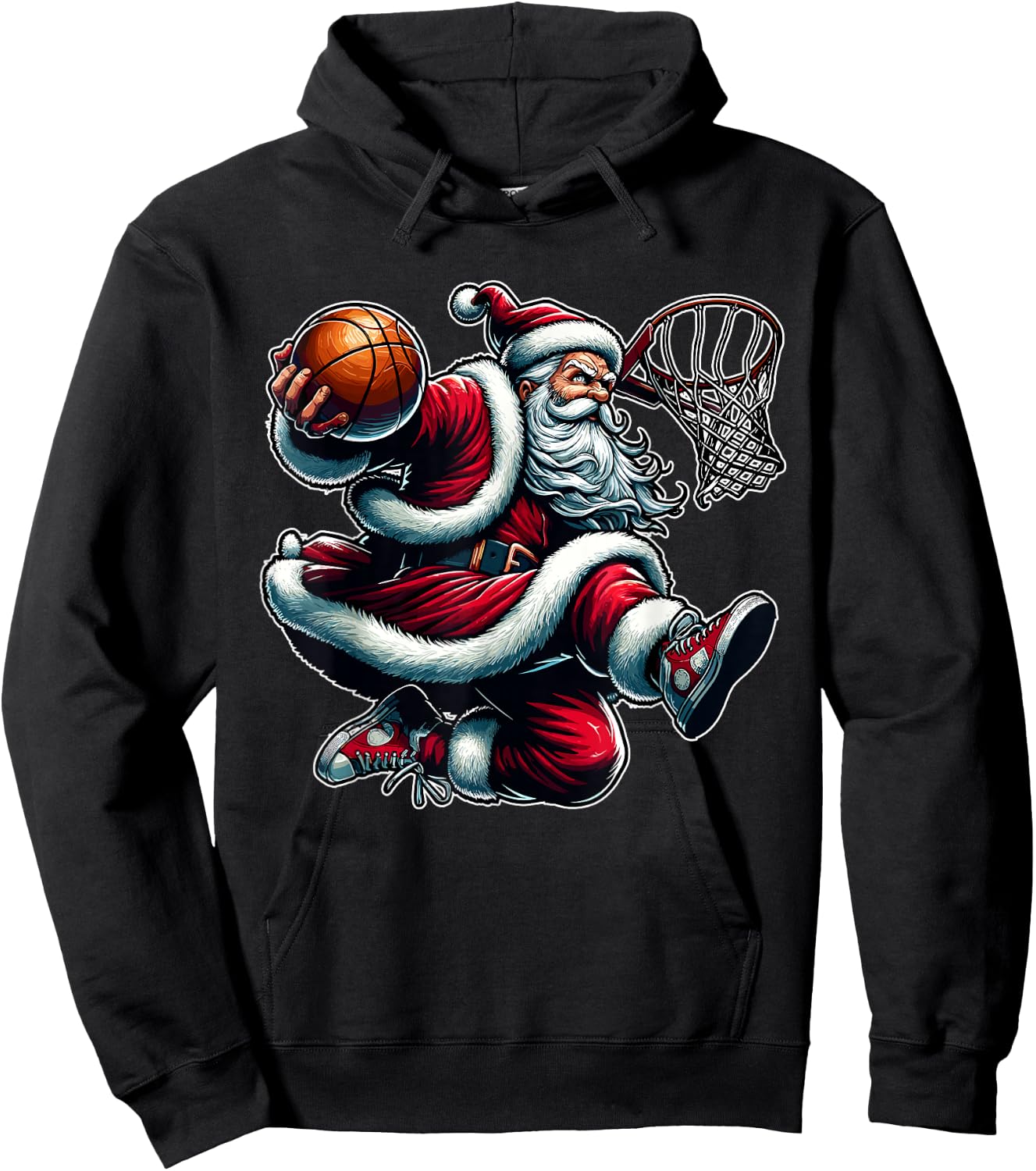 Christmas Santa Claus Dunking A Basketball Boys Kids Xmas Hoodie - Hoodie | Black