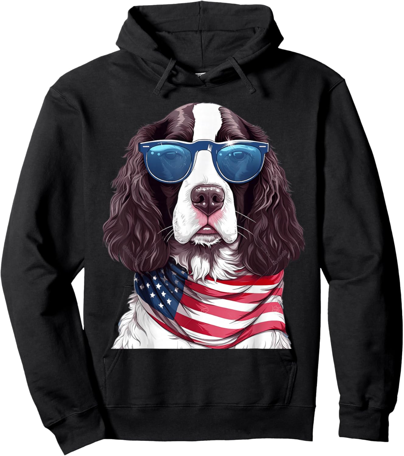 English Springer Spaniel with USA Flag 4th of July Hoodie - Hoodie | Black