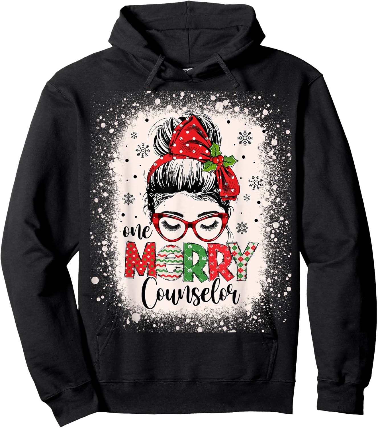 One Merry Counselor Messy Bun Christmas Counseling Hoodie - Hoodie | Black