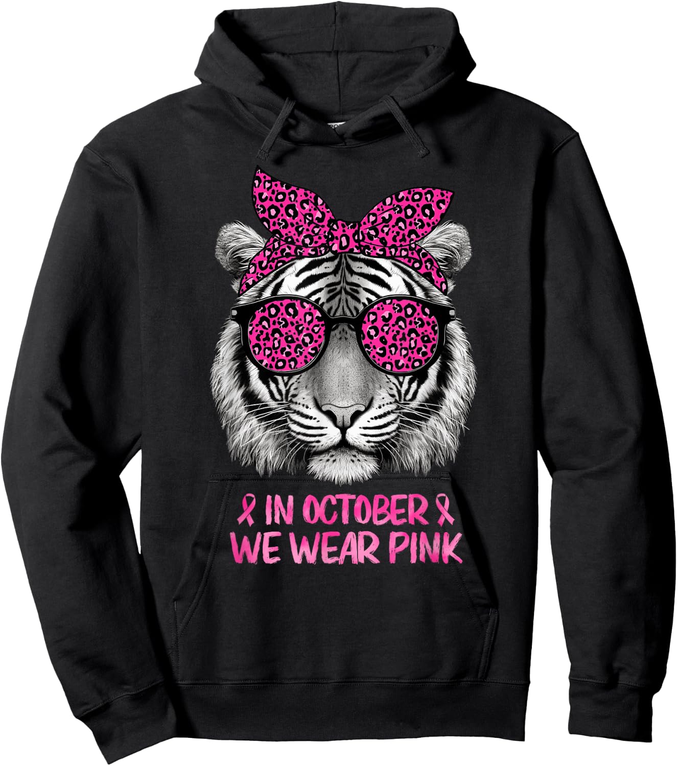 Tiger In October We Wear Pink Breast Cancer Awareness Hoodie - Hoodie | Black