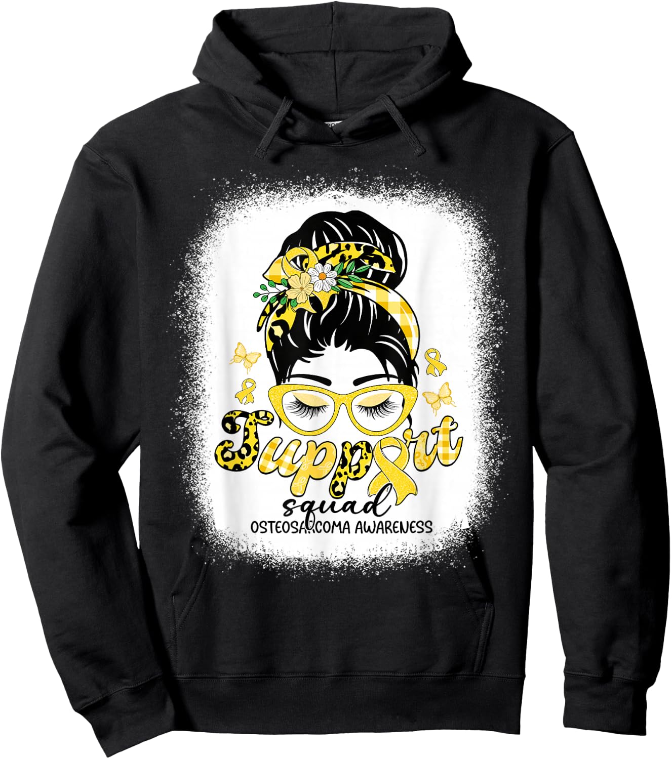 Support Squad Messy Bun Women Osteosarcoma Awareness Hoodie - Hoodie | Black