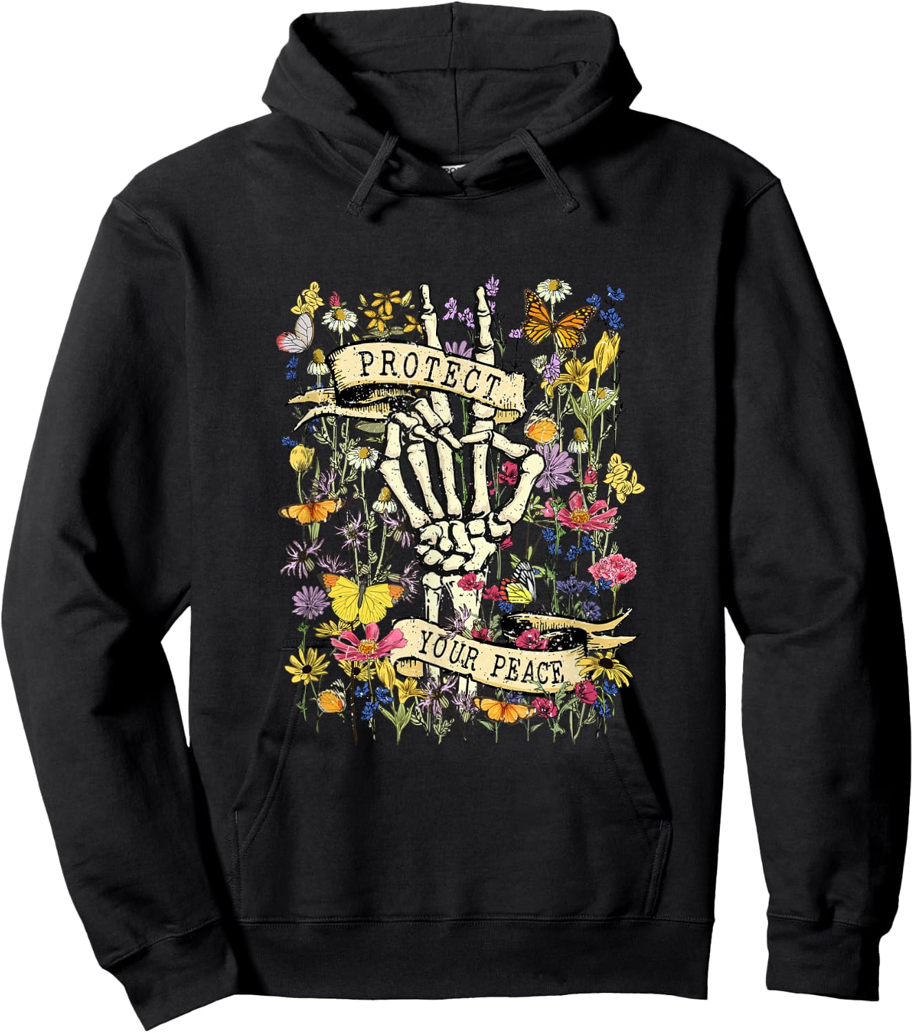 Protect Your Peace Retro Wildflower Mental Health Awareness Hoodie - Hoodie | Black
