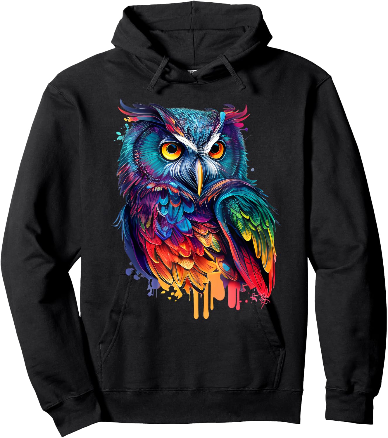 Cute Horned Owl Colorful Pop Art Bird Artwork For Owl Lovers Hoodie - Hoodie | Black