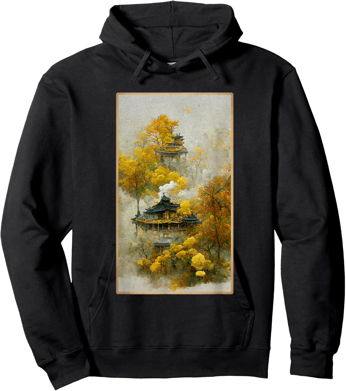Forest Of Yellow Leaves With Penglai Pavilion In Trees Hoodie - Hoodie | Black