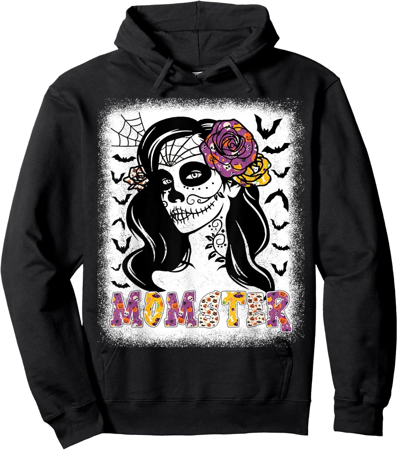Momster Funny Skull Messy Bun Zombie Mom Halloween Costume Hoodie - Hoodie | Black