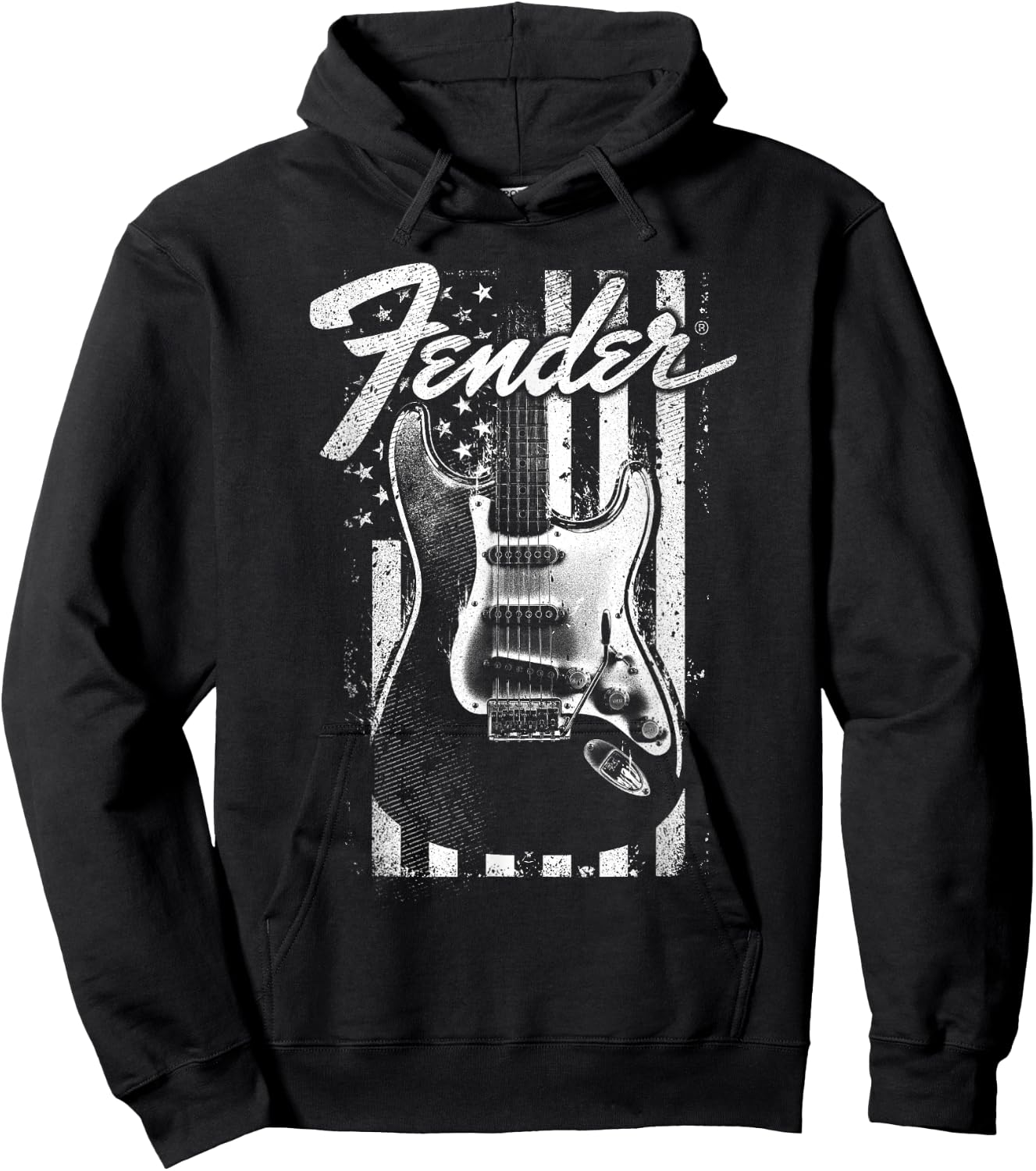 Fender Guitar American Flag Backdrop Hoodie - Hoodie | Black
