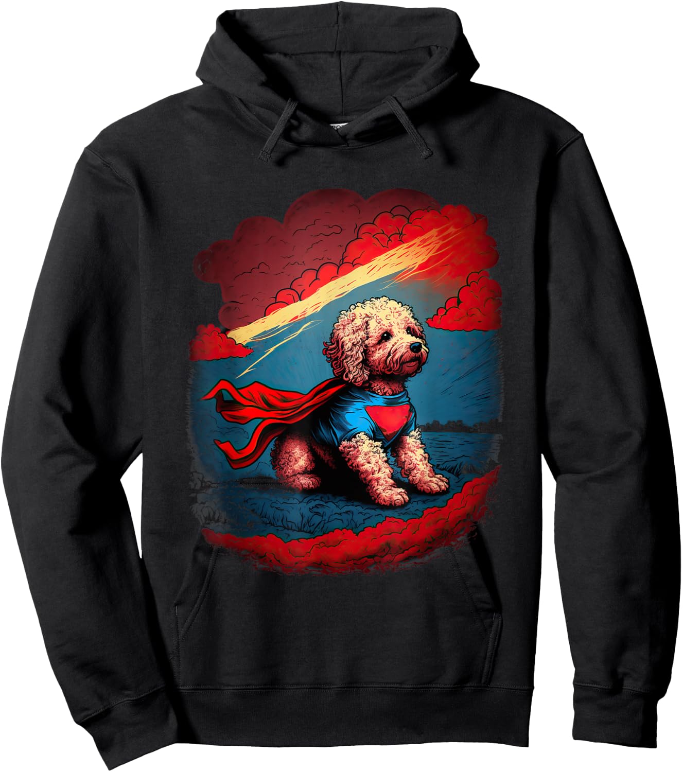 Super Power Superhero Poochon Dog Hoodie - Hoodie | Black