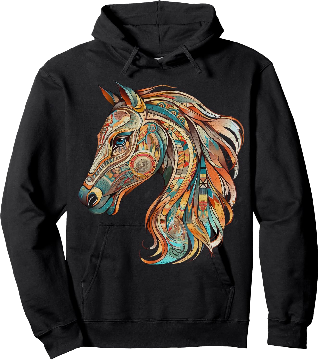 Horse Tribal Abstract Art Native American Geometric Horses Hoodie - Hoodie | Black