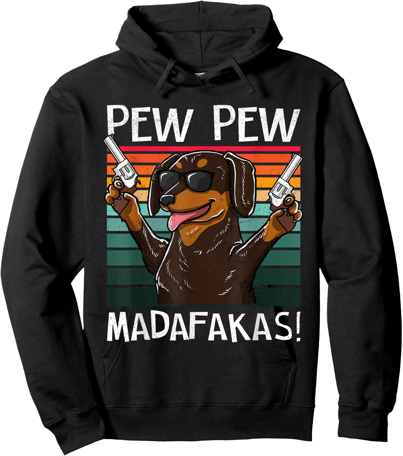 Dachshund Pew Pew Dog Vintage Retro Sunset Dogs Guns Nerd Men Women Hoodie - Hoodie | Black