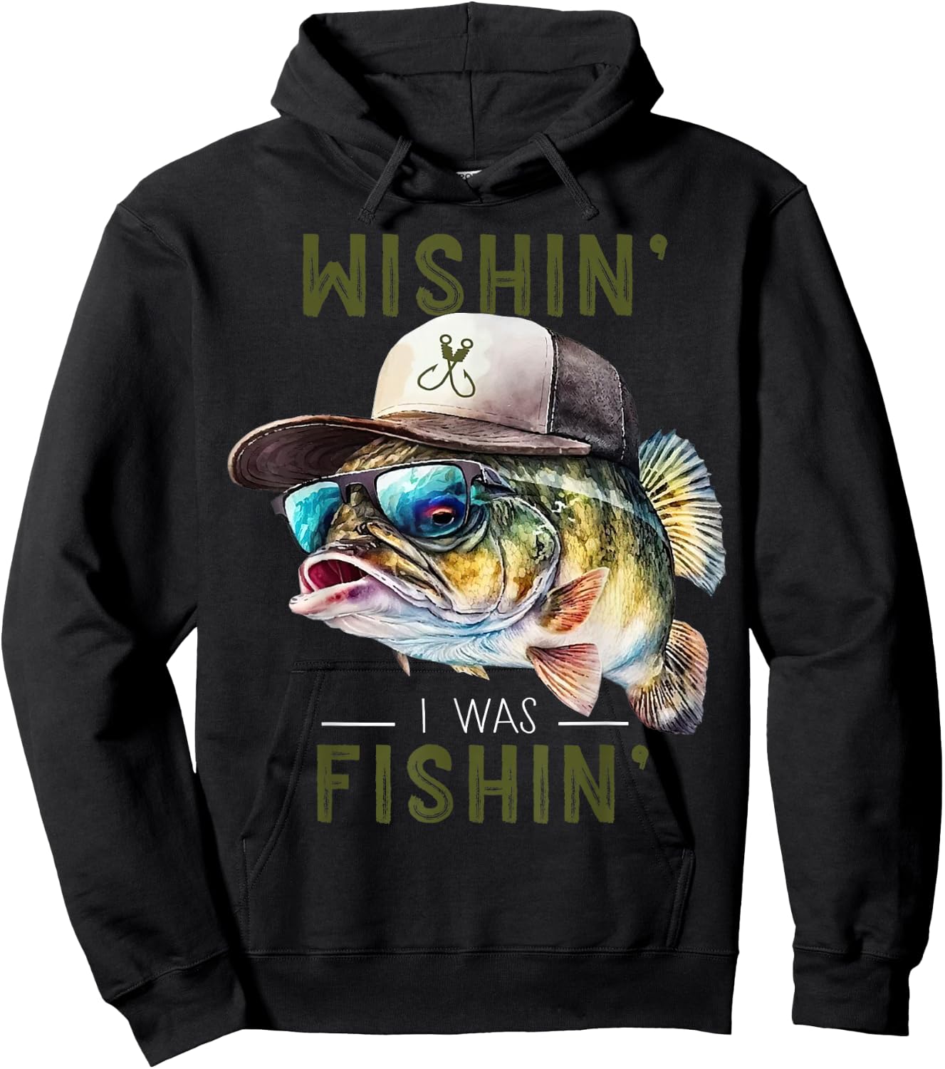 Wishin' Fishing Gift - Adults & Kids - Black - Short Sleeve - Fishing - Casual - - Size Small Hoodie - Hoodie | Black