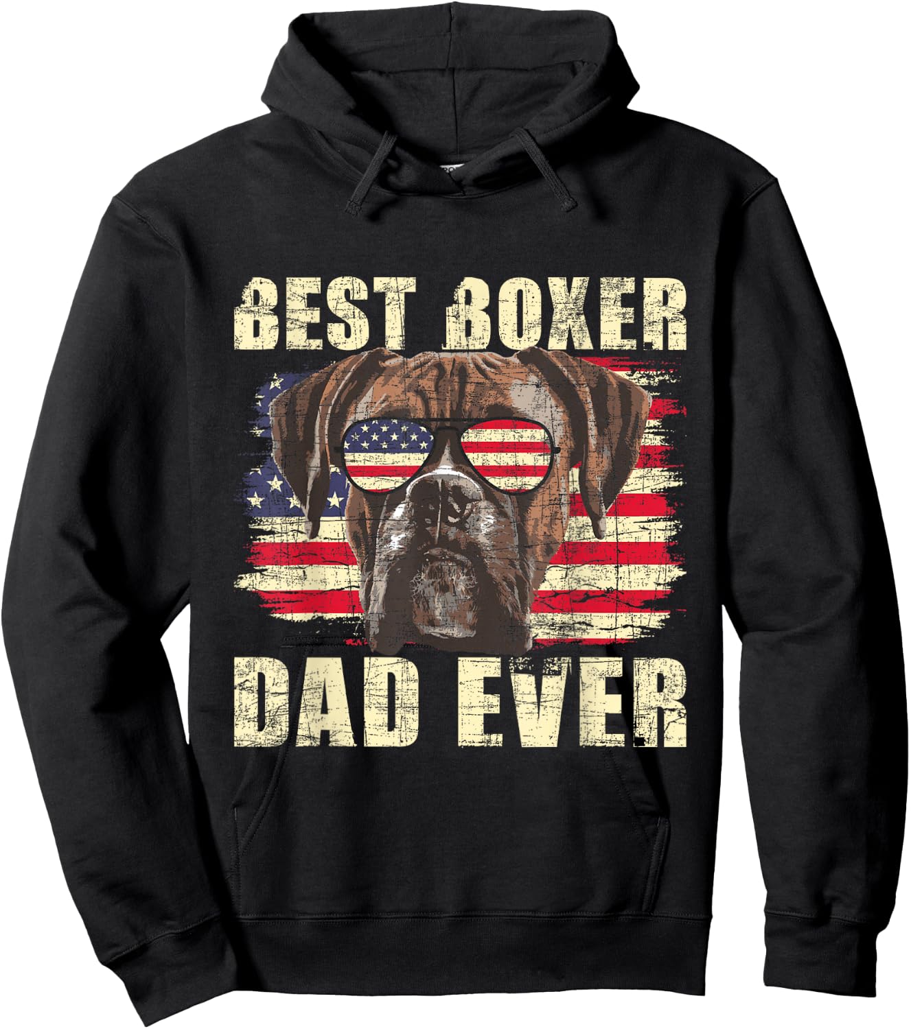 Best Boxer Dad Ever - USA Flag American Dog Animal Lover Hoodie - Hoodie | Black