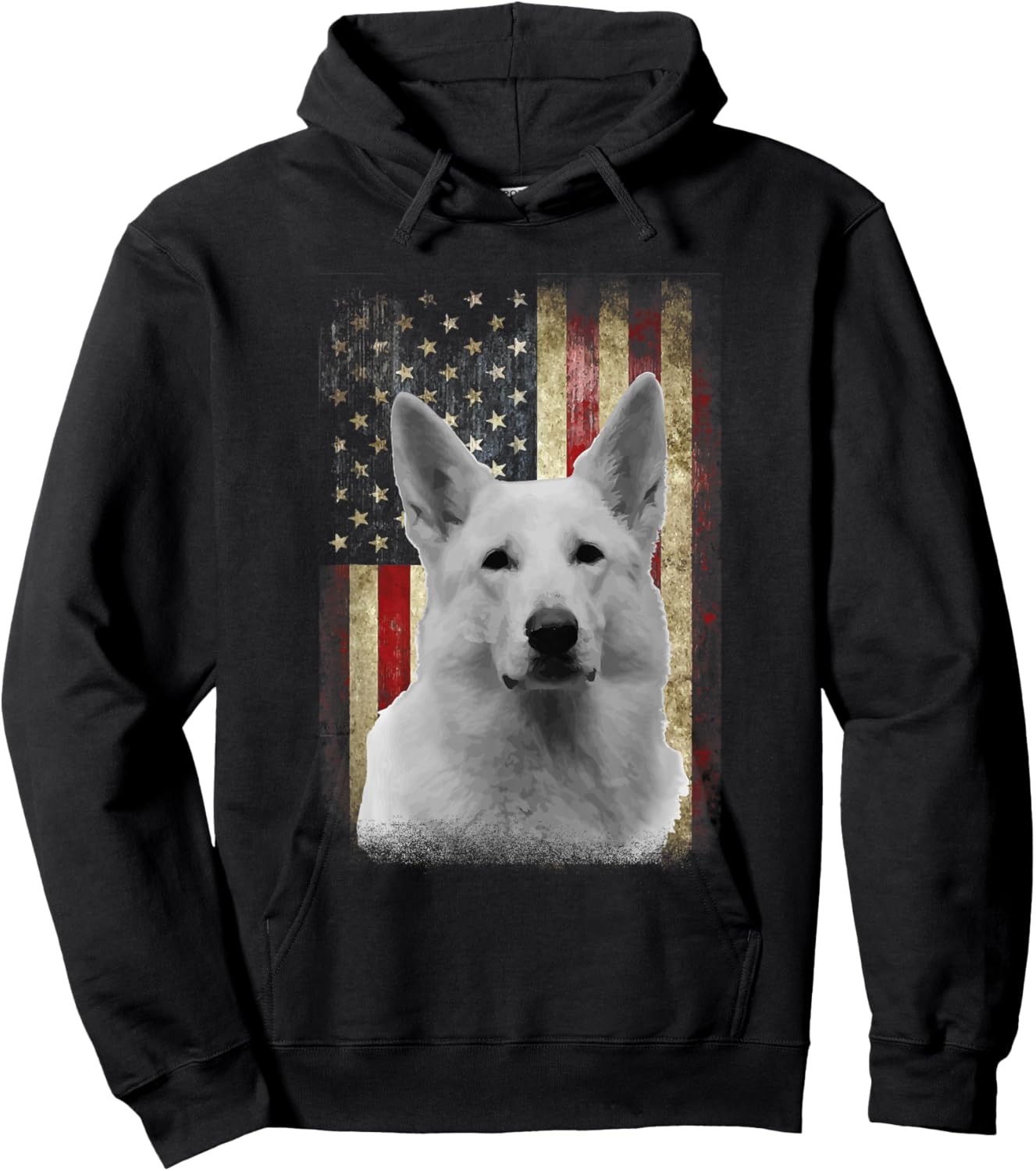 Patriotic White German Shepherd Flag American USA Dog Lover Hoodie - Hoodie | Black