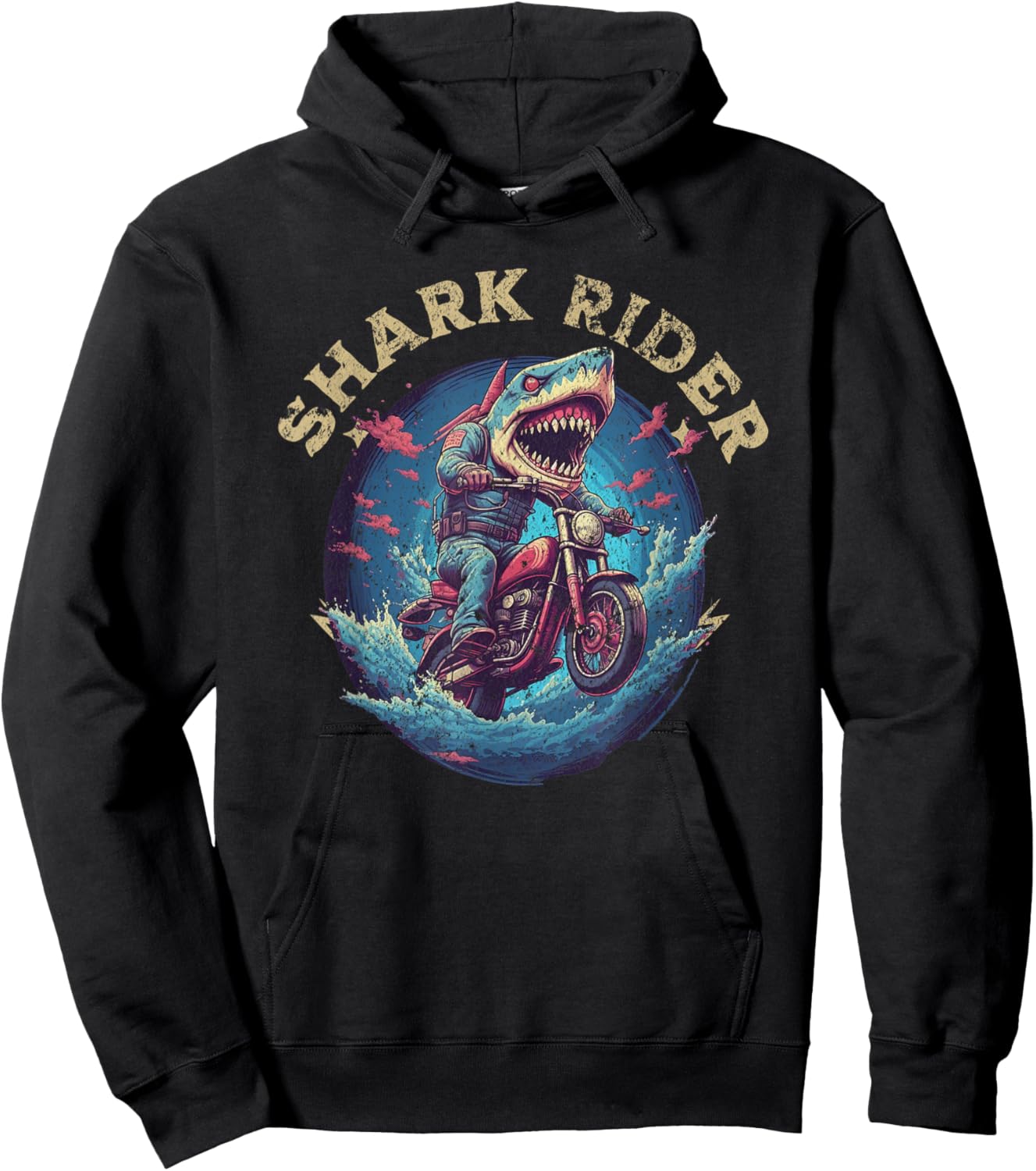 Funny Shark Rider Shark Head Riding on a Motorbike Lover Hoodie - Hoodie | Black