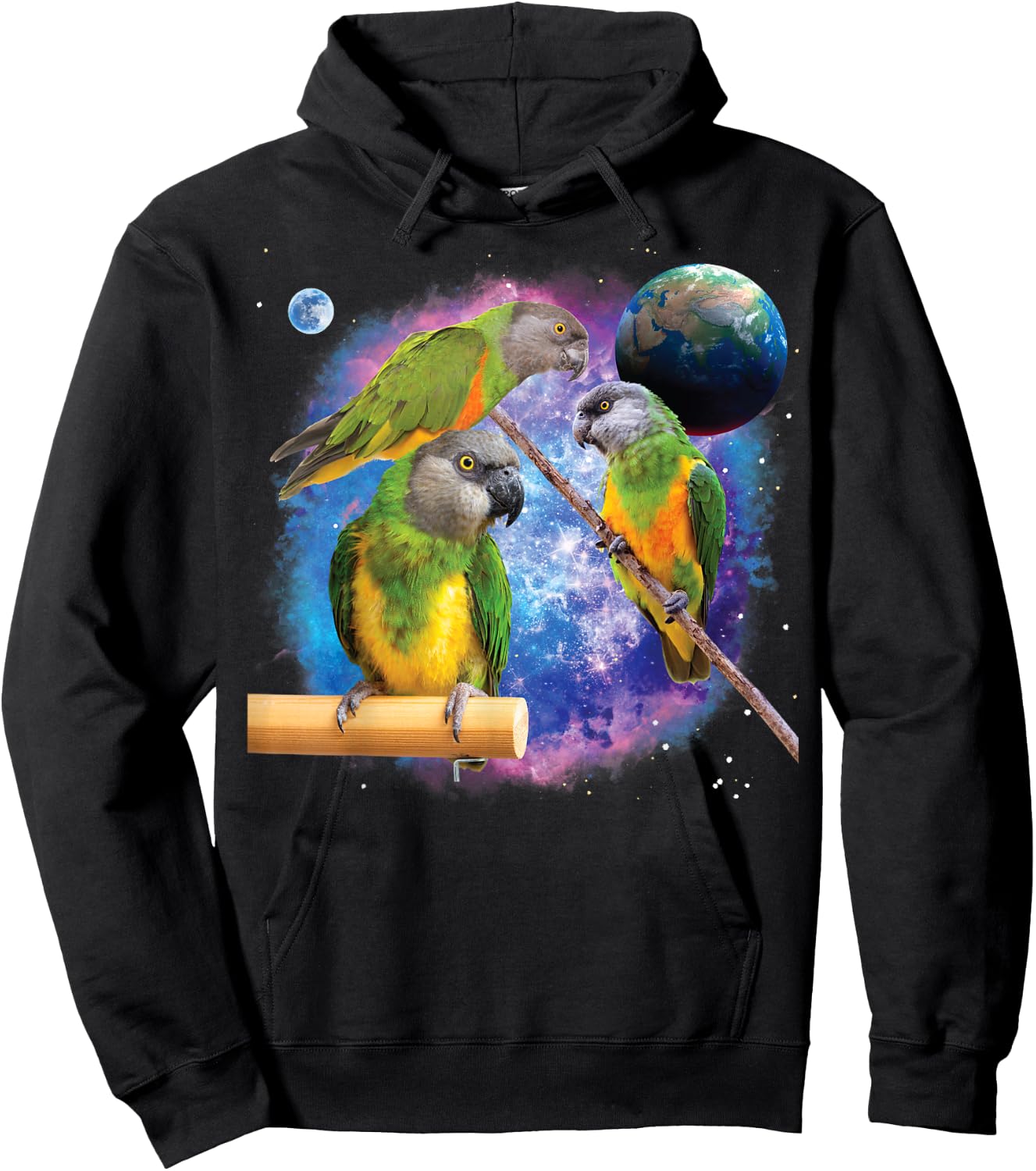 Senegal Parrots In Space, Funny Senegal Parrot Hoodie - Hoodie | Black