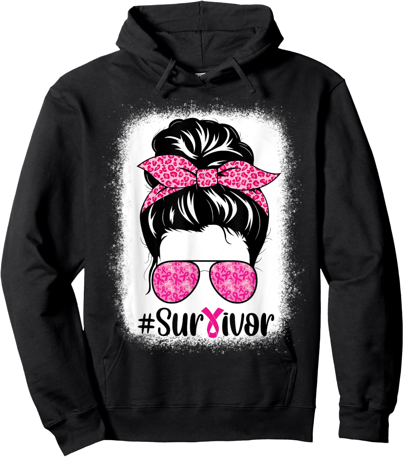 Survivor Breast Cancer Awareness Messy Bun Hair Bleached Hoodie - Hoodie | Black
