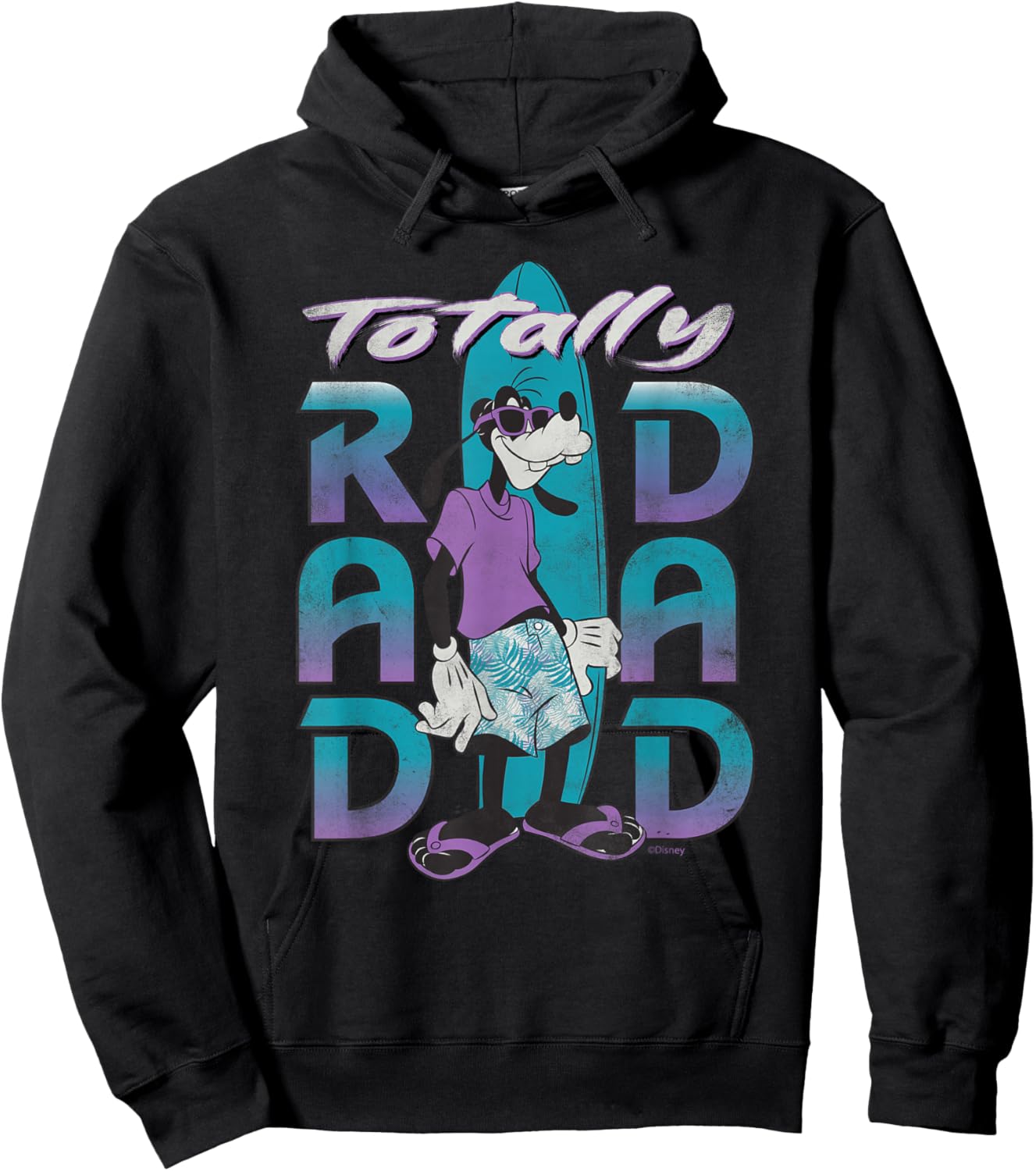 Disney Goofy Totally Rad Dad Father’s Day Surfing Distressed Hoodie - Hoodie | Black